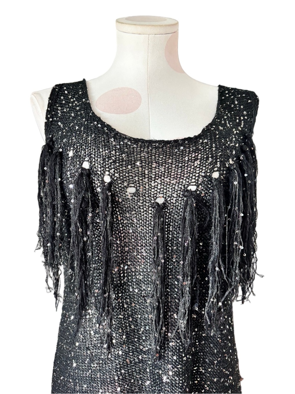 NWT Black Sequin Fringe Tunic Sweater dress Small - Picture 2 of 8